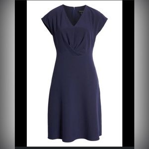 Tahari ASL V-Neck Twist Front Fit & Flare Dress navy blue